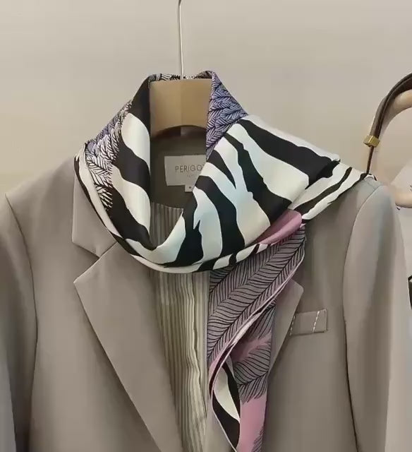 100% Mulberry Silk Scarf 35"x35" 90x90cm, Quiet Luxury Pink Zebra Silk Twill Square Scarf, Old Money Aesthetic Chic Bandana Shawl Gift