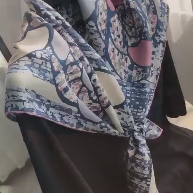100% Mulberry Silk Scarf 35"x35" 88x88CM, Classic Camellia Twill Square Scarf, Luxury French Vintage Silk Shawl, Elegant Gift for Her